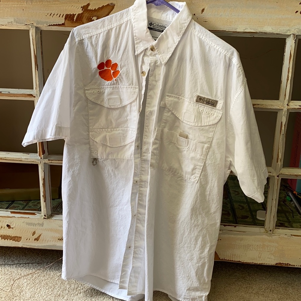 Columbia Clemson white PFG fishing short sleeve MM